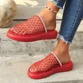 Sandales élégantes à plateforme en maille rouge ajourée avec strass pour femme - 36 / Rouge (C58)