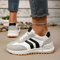 Stylish womens casual chunky sneakers with grey and black color-block design and round toe - 36 / Black and White