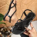 Sandalias planas trenzadas negras informales para mujer ideales para la playa - Negro