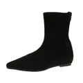 Elegant black suede pointed toe sock boots with comfortable soft sole and back zipper - 35 / Black