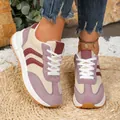 Comfortable women's color-block casual sneakers with purple suede and lace-up design - 36 / Purple
