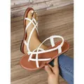 Casual white braided thong flat beach sandals for women with comfortable slip-on design - 36 / White