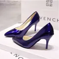 Elegant purple patent leather pointed toe stiletto high heels for professional women - 34 / 7CM Heel / Blue Red Bottom
