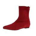 Red suede pointed toe ankle boots for women with elastic slim fit and hidden wedge - 35 / Red