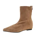 Elegant brown faux suede pointed-toe elastic ankle boots with inner heightening for women - 35 / Khaki