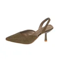 Detailed view of shimmering rhinestones on a pointed-toe slingback high heel sandal - 35 / Gold