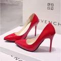 Elegant red patent leather pointed-toe stiletto high heels for wedding or work events - 34 / 10CM Heel / Red Red Bottom