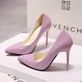 Elegant lavender pointed-toe patent leather stiletto high heels for women's fashion - 34 / 10CM Heel / Pink Red Bottom