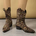 Stylish leopard print ankle boots with pointed toe and block heel retro design - 35 / Leopard Print