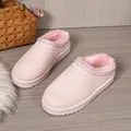 Comfortable pink thick-sole plush snow boot slippers with warm faux fur lining for winter. - 36 / Pink