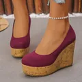 Elegantes zapatos de cuña en ante burdeos con plataforma de corcho para mujer - 35 / Estilo de Cuña / Burdeos