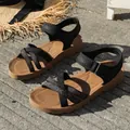 Comfortable lightweight black flat sandals with ethnic pattern straps for women outdoor - 36 / Black
