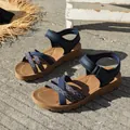 Navy blue lightweight soft-sole flat sandals for women with comfortable velcro straps - 36 / Navy Blue