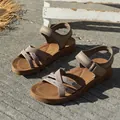 Comfortable women's sports sandals with ethnic pattern crossover straps and soft sole - 36 / Khaki