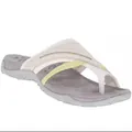 Side detail of women's flat thong sandals with color block straps and grey footbed - 35 / Beige