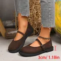 Detail view showing the 3cm chunky heel height on brown square toe suede Mary Jane shoes - 35 / Coffee