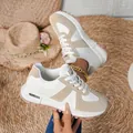 Sneakers da donna bianche e beige con suola spessa e design color-block alla moda e casual. - 35 / Kaki