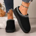 Women's black suede closed-toe slippers with faux fur lining and embroidered trim. - 36 / White Black
