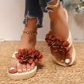 Chanclas de plataforma para mujer con diseño floral naranja en beige para el verano - Amarillo Tierra