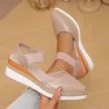 Beige pointed-toe platform sandals featuring 7cm wedge heel and stylish jute trim - 36 / Wedge Sandals / Lotus Pink