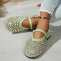 Bailarinas Mary Jane de malla verde claro con detalles de pedrería brillante. - 35 / Verde