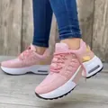 Baskets confortables à plateforme et coussin d'air roses pour femmes avec semelle blanche - Rose