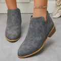 Detailed side view of grey pointed-toe ankle boots with chunky heel and side cutout - 36 / Gray Martin Boots (Hui650) / Gray