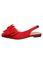 Side profile detail of red pointed toe slingback flats with large bow decoration - 35 / Red