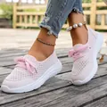 Pink breathable mesh women's walking shoes with white flat sole for casual wear - 36 / Pink