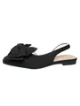 Detail view of black slingback flat shoes featuring a large decorative bow on the toe - 35 / Black