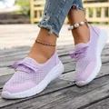 Lightweight purple mesh slip-on outdoor walking sneakers for women on a wooden deck. - 36 / Violet