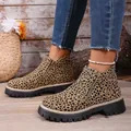 Stylish leopard print ankle boots with side zipper and chunky lug sole for autumn fashion - Leopard Print