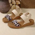 Detailed view of women's casual sandals with leopard print and beige elastic straps - 36 / Beige Leopard