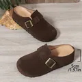 Dark brown suede mule with 5cm platform sole and adjustable buckle - 36 / Coffee