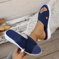 Comfortable blue cross-strap platform sandals for summer, breathable knit fabric slippers - 36 / Blue