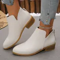 Bottines blanches élégantes à bout pointu, talon épais et fermeture éclair à l'arrière - 36 / Blanc