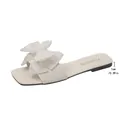 Elegant white flat sandals for women featuring a stylish large bow decoration and flat heel - 35 / White