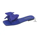Elegant deep blue flat slide sandals featuring a large decorative fabric bow for women - Blue