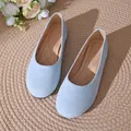 Eleganti ballerine in pelle scamosciata azzurra da donna con punta quadrata morbida - Azzurro