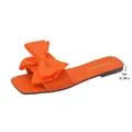 Vibrant orange flat sandal for women featuring a large decorative bow and square toe - Orange