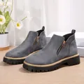 Graue Damen-Stiefeletten aus Wildlederimitat mit Reißverschluss und dicker Profilsohle - 36 / Grau
