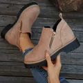 Bottines en daim taupe avec fermeture éclair latérale et semelle épaisse pour femmes - Rose