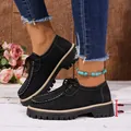 Close-up detail of the 4.5cm chunky platform sole on these black casual loafers for women - 36 / Black