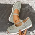 Eleganti scarpe Mary Jane piatte da donna verde chiaro con design traforato. - 36 / Verde