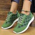 Green thick-sole sneakers for women featuring a rose pattern and casual canvas upper - 36 / Green