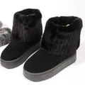 Winter black platform snow boots for women with thick faux fur trim and suede upper - 42 / Black