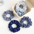 Lot de chouchous à motifs bleu et blanc avec pois et carreaux pour femmes - Set de 5 pièces / Bleu marine