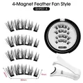 Reusable 4-magnet feather fan false eyelashes set with white applicator tool, 30mm width - [Feather Fan Style] EHP07-4 With White Applicator Set