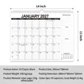 Large 14x11 inch 2027-2028 spiral wall calendar with goals and monthly to-do sections - Black Classic