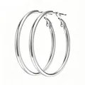 Sleek silver stainless steel hoop earrings with polished finish and secure clasp - 2x50mm / Steel